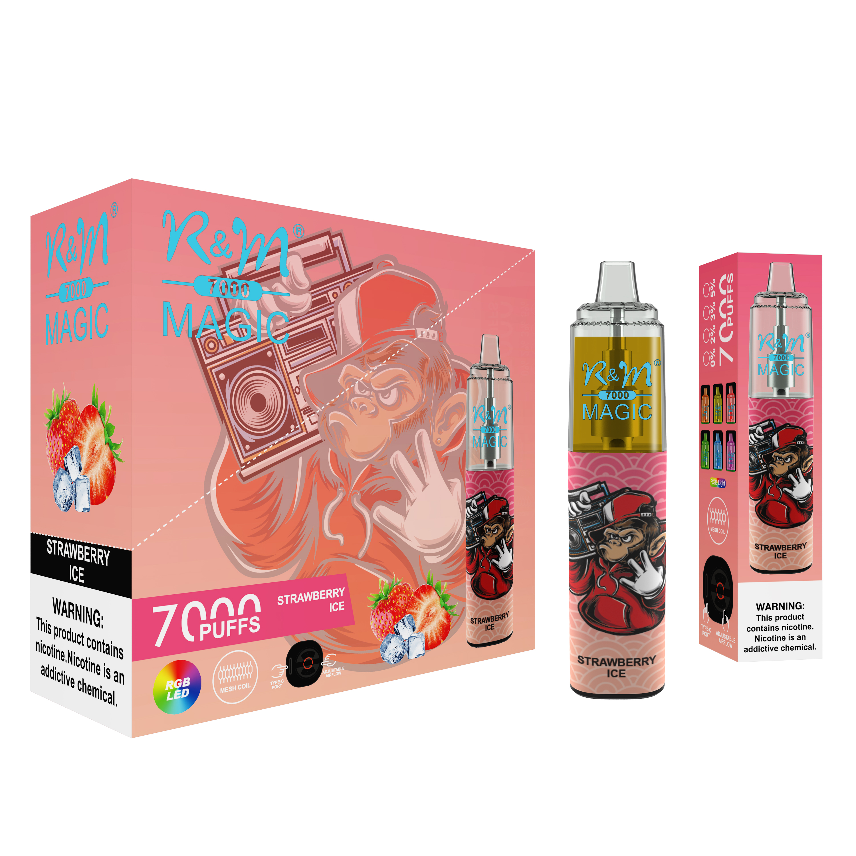 Factory Price Wholesale Vape RGB Light RandM Tornado 7000 Puffs R&M Magic Disposable Vape Electronic Cigarette