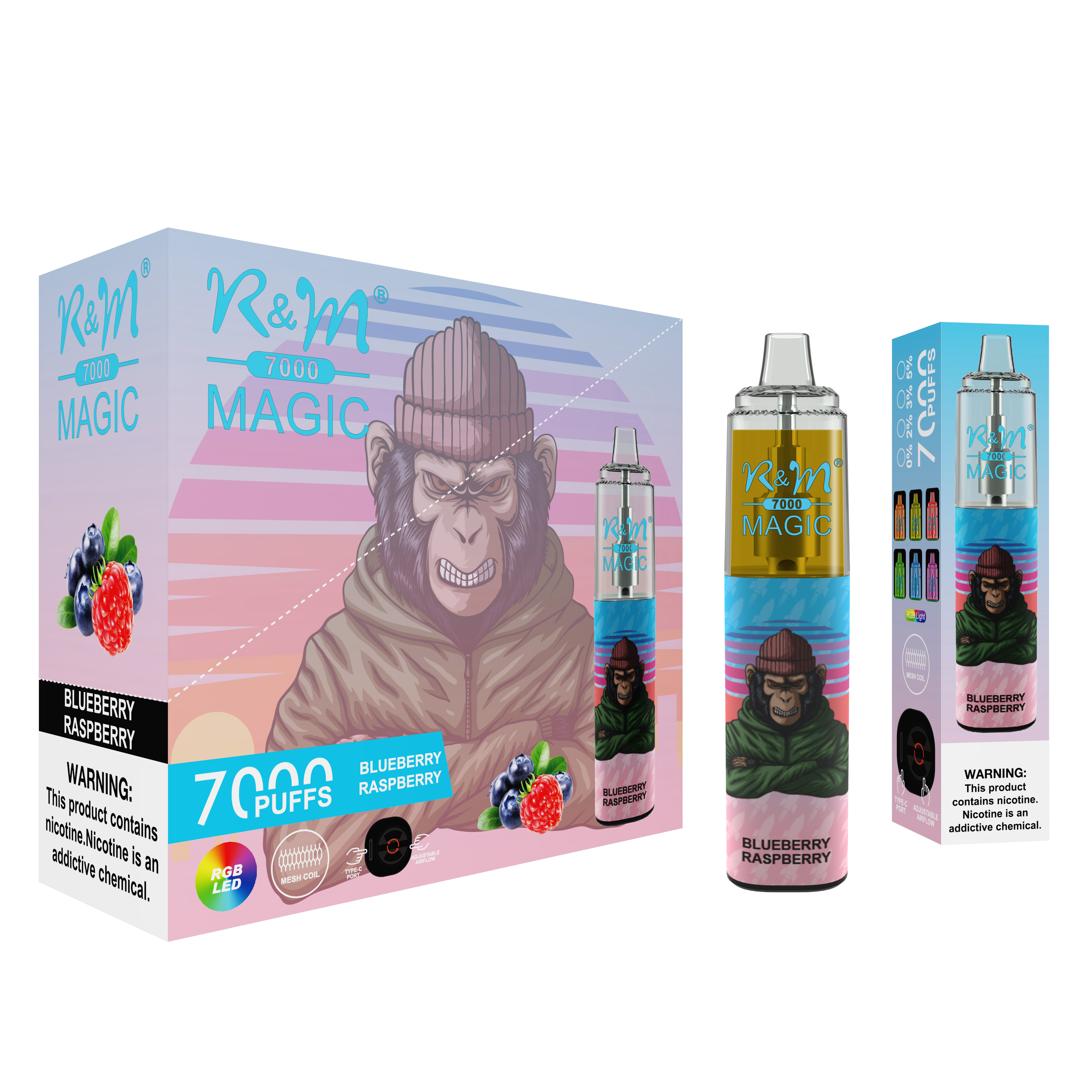 Wholesale Factory Price RGB Light RandM Tornado 7K Puffs R&M Magic Disposable Vape Pen Electronic Cigarette