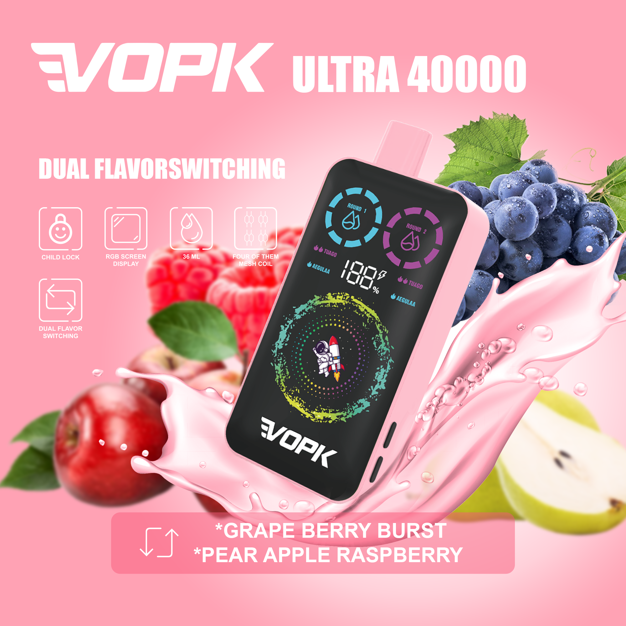 EU Warehouse VOPK ULTRA 40000 Puffs 40k Smart Screen Display Double Flavor Disposable Vapes