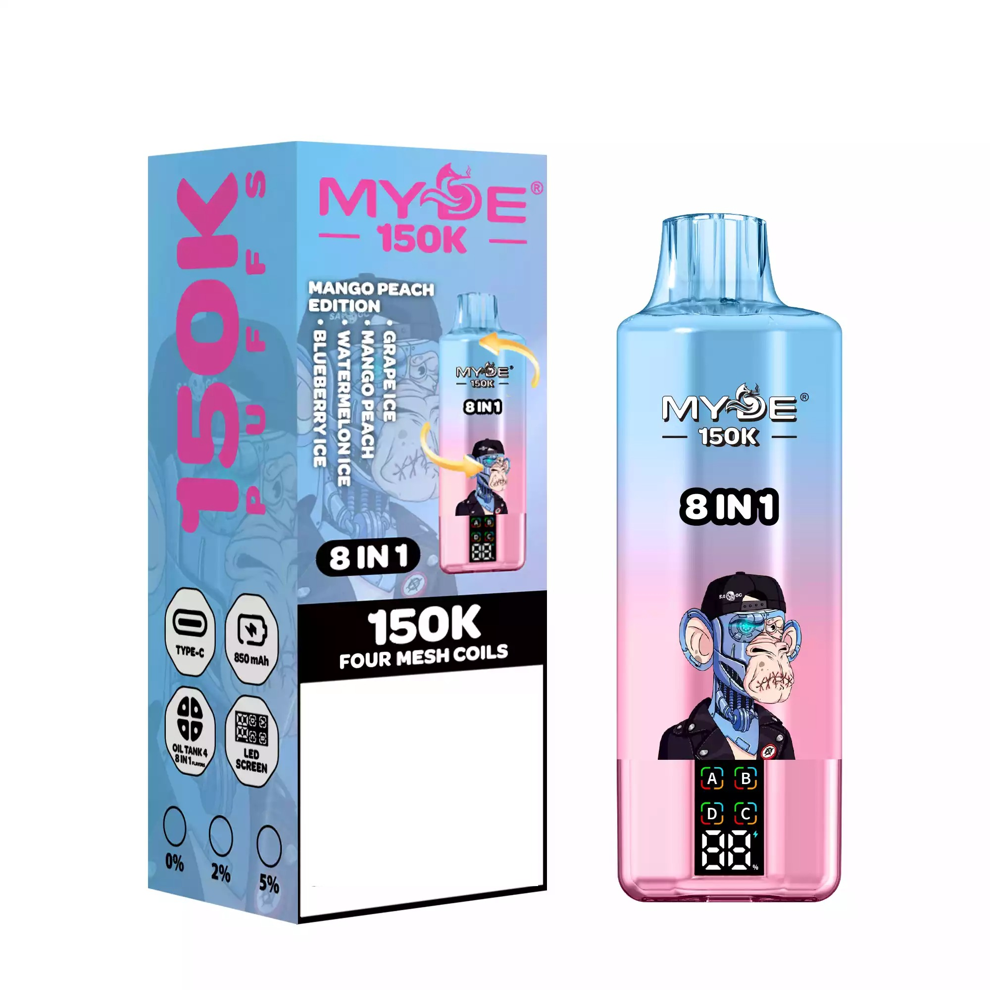 Premium Fruit Flavors MYDE 150000 Puffs 8 in 1 Rechargeable Disposable Vape Vapor Pen with Mesh Coil Wholesale 