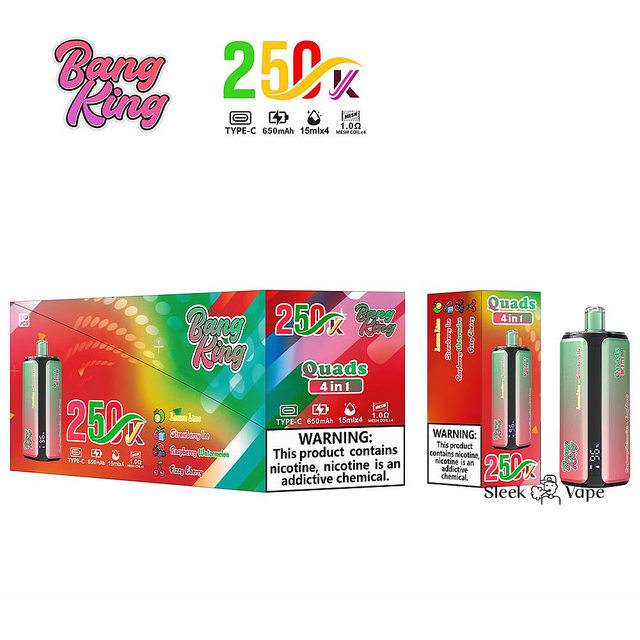 Bang King 250000 250K Puffs 4 In 1 Flavors Disposable Vape with Quad Mesh Coil & LED Screen
