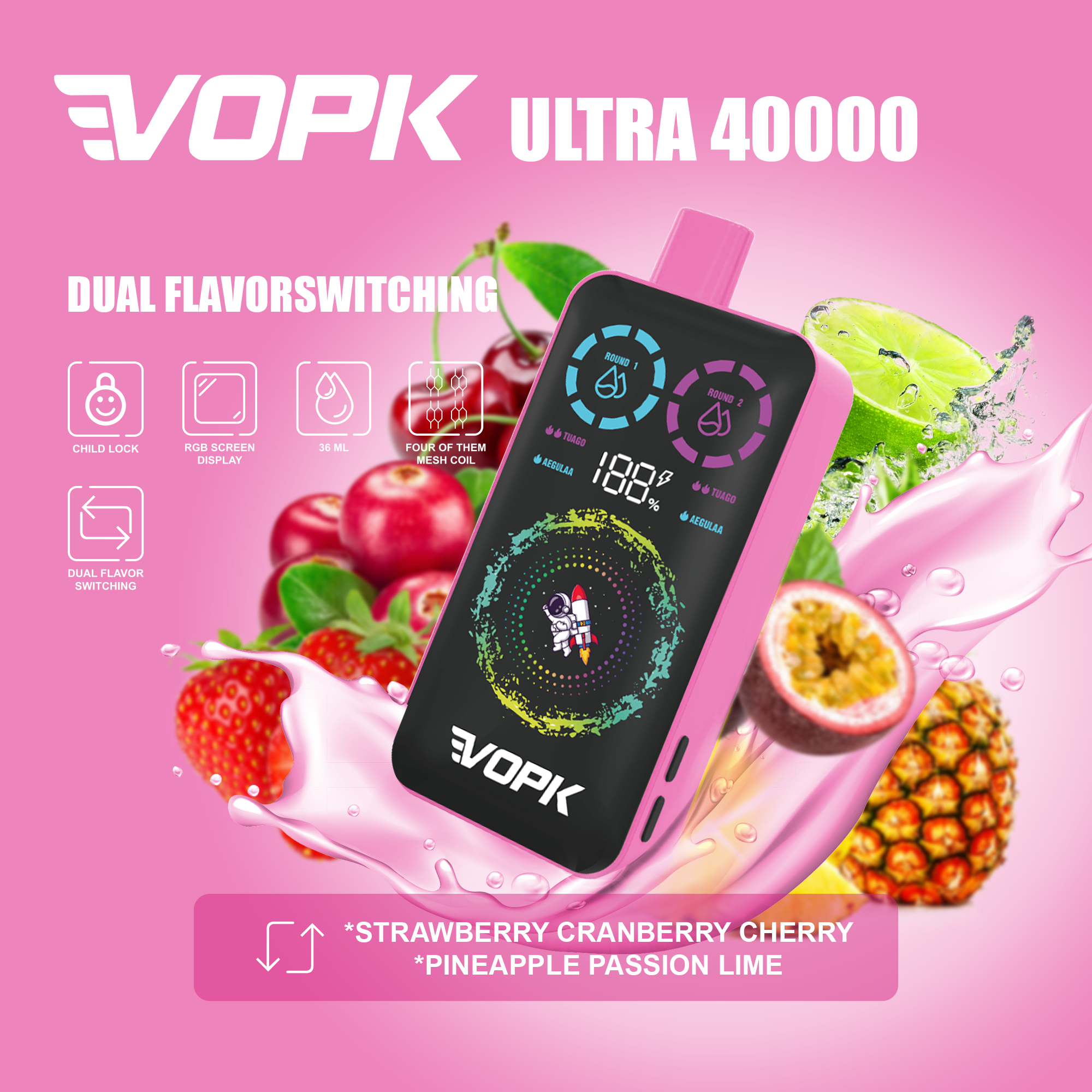 EU Warehouse VOPK ULTRA 40000 Puffs 40k Smart Screen Display Double Flavor Disposable Vapes
