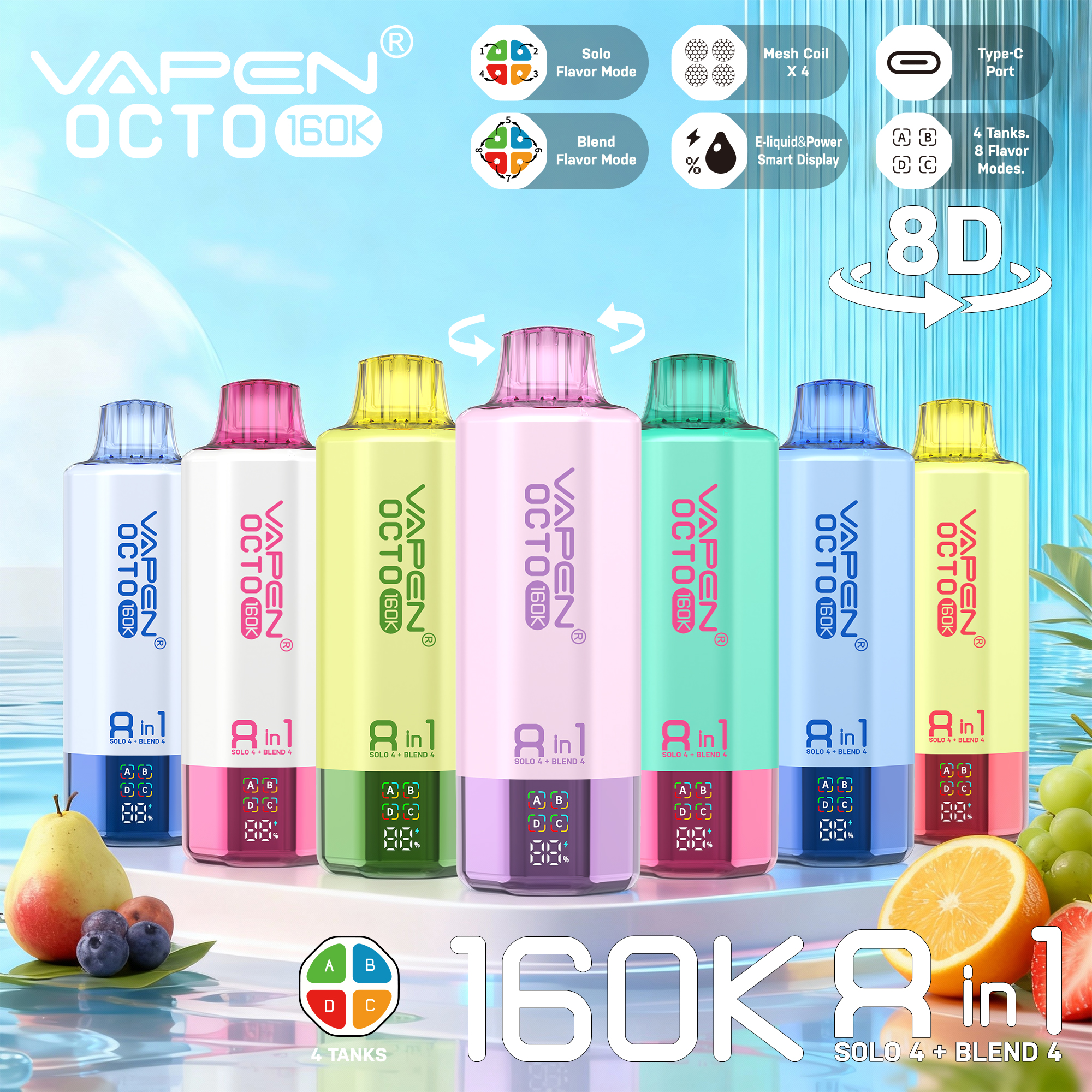 EU warehouse VAPEN OCTO 160000 160K Puffs 8In1 Flavors Disposable Vape Quad Tanks Long Lasting Puff Vaper
