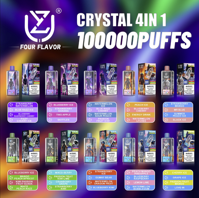 UZY Four Flavors 100K Puffs Crystal 4 In 1 Flavors Disposable Vape with LED Display