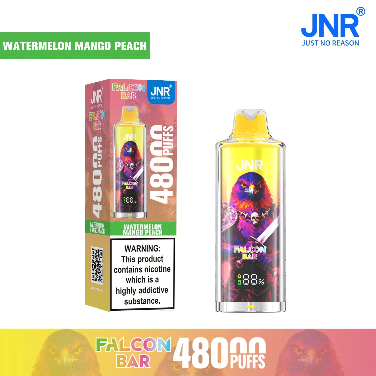 JNR Falcon Bar 48000 Puffs 2% Nicotine LED Display Rechargeable Disposable Vape Wholesale 