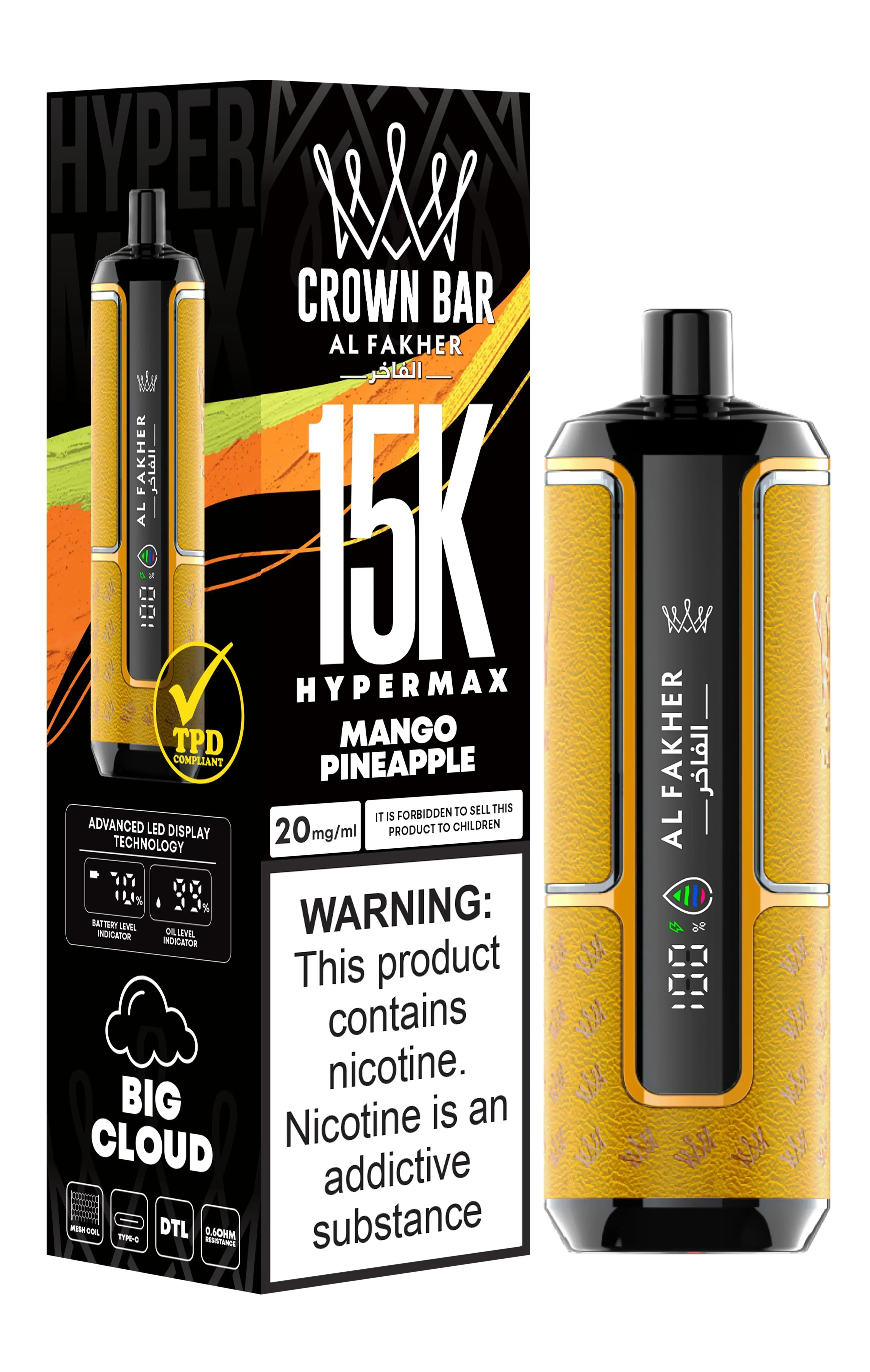 Al Fakher Crown Bar 15K Puffs fruit flavored disposable vape easy to use vape device best disposable vape 2026 premium vape products Bulk Buy Rechargeable Disposable Vapes Wholesale