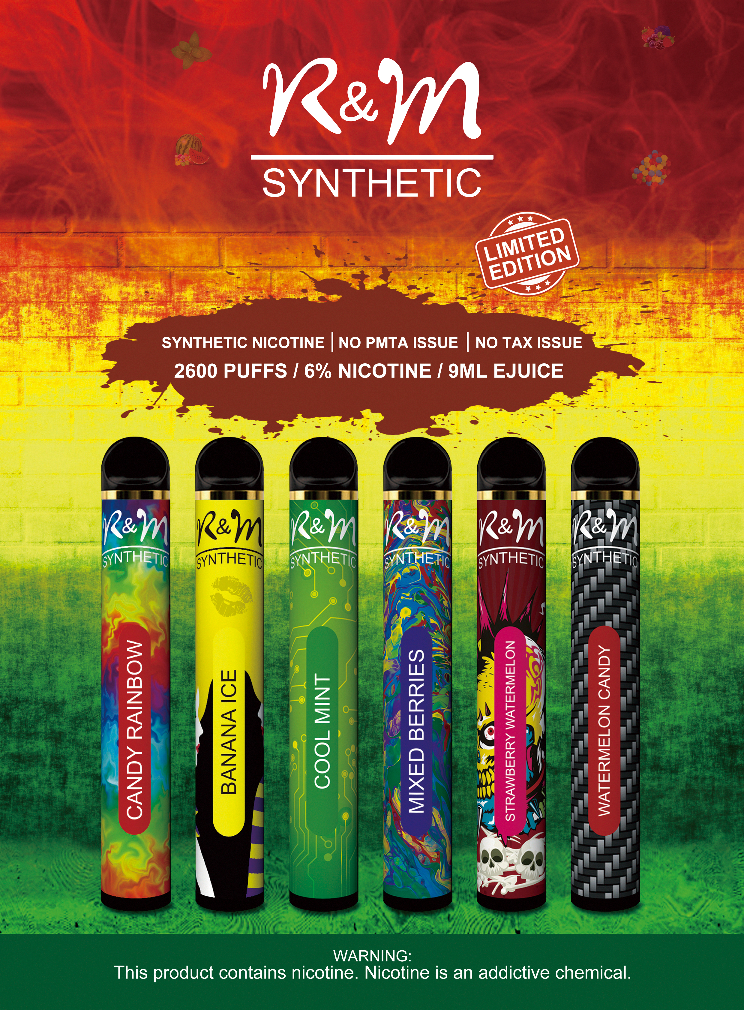 R&M SYNTHETIC 2600 Puffs Disposable Vape |Candy Rainbow