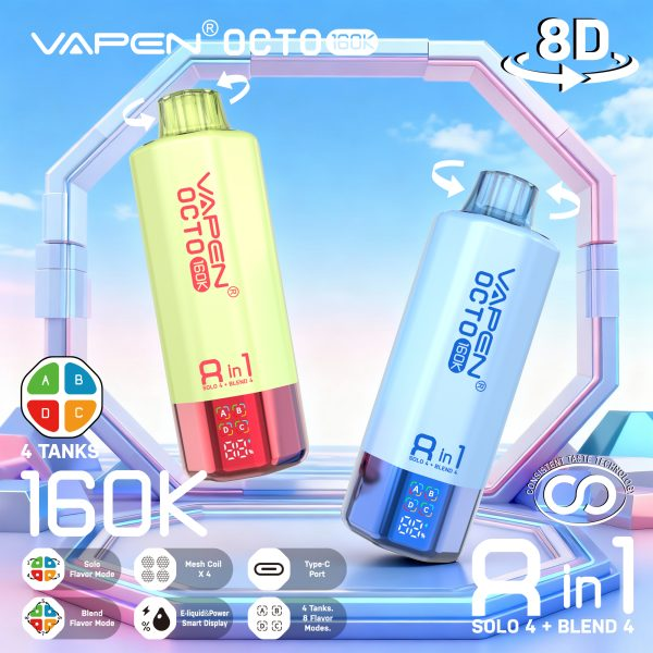 EU warehouse VAPEN OCTO 160000 160K Puffs 8In1 Flavors Disposable Vape Quad Tanks Long Lasting Puff Vaper