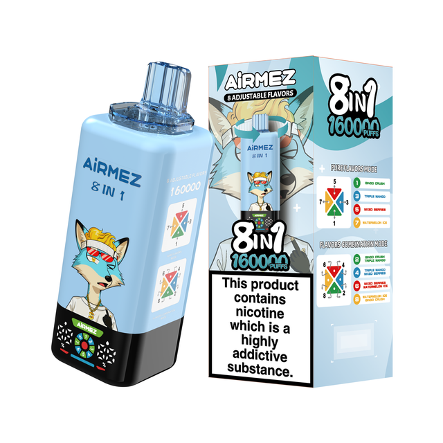 Europe warehouse Airmez Fox 160000 PUFFS 8 IN 1 Flavor Large-capacity E-liquid Rechargeable Vape With 650mAh Battery