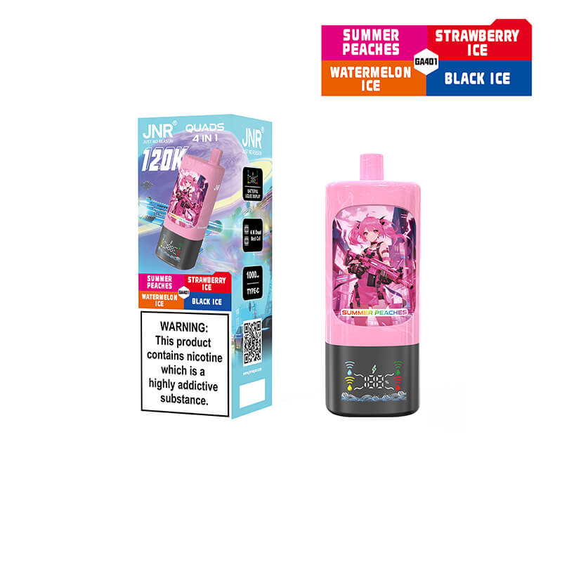 Premium Fruit Flavors JNR Quads 120K Puffs 4 in 1 Rechargeable Disposable Vape Vapor Pen with Mesh Coil Wholesale