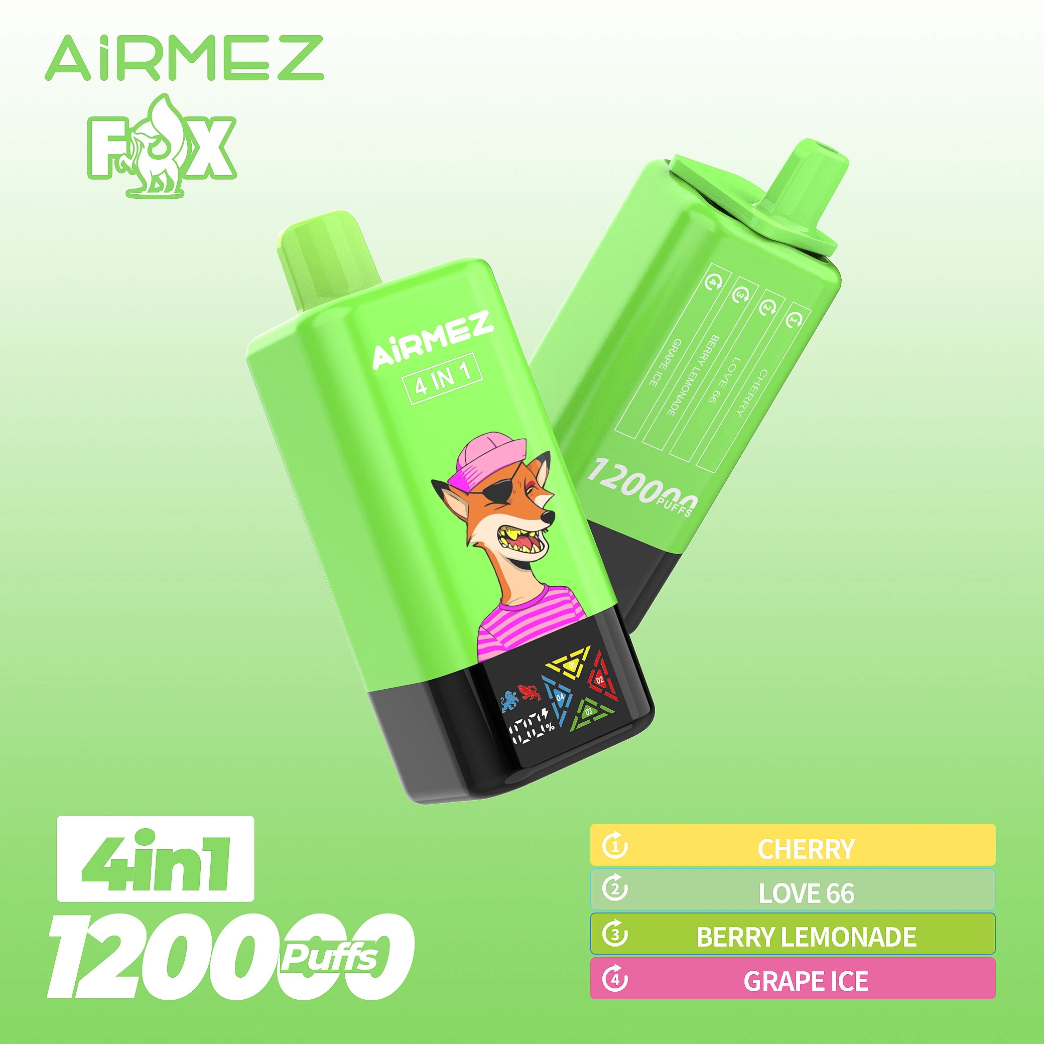 Airmez Fox 120k Puffs 4 in 1 Flavors Disposable Vape with LED Display