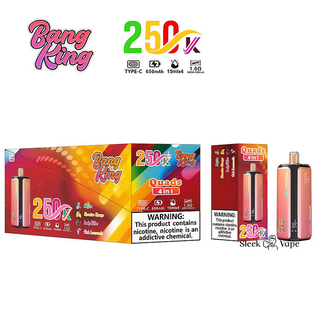 Bang King 250000 250K Puffs 4 In 1 Flavors Disposable Vape with Quad Mesh Coil & LED Screen