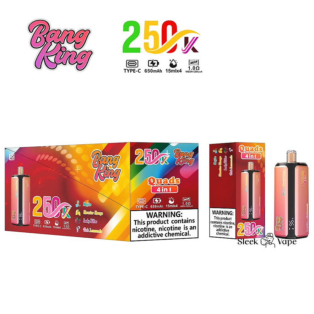 Bang King 250000 250K Puffs 4 In 1 Flavors Disposable Vape with Quad Mesh Coil & LED Screen