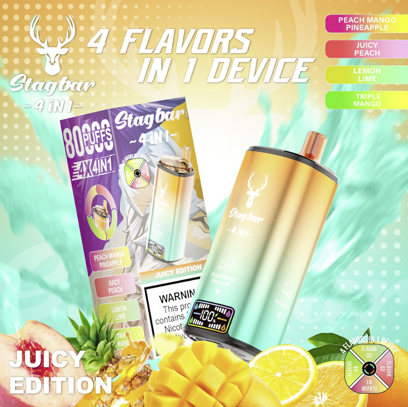 Stag Bar 4 In 1 80K Puffs:Four Flavors Rechargeable Disposable Vape with LED Display
