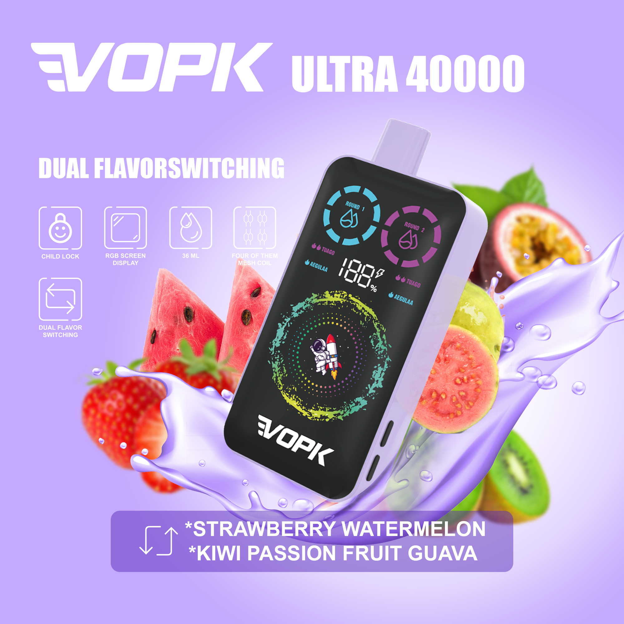 EU Warehouse VOPK ULTRA 40000 Puffs 40k Smart Screen Display Double Flavor Disposable Vapes