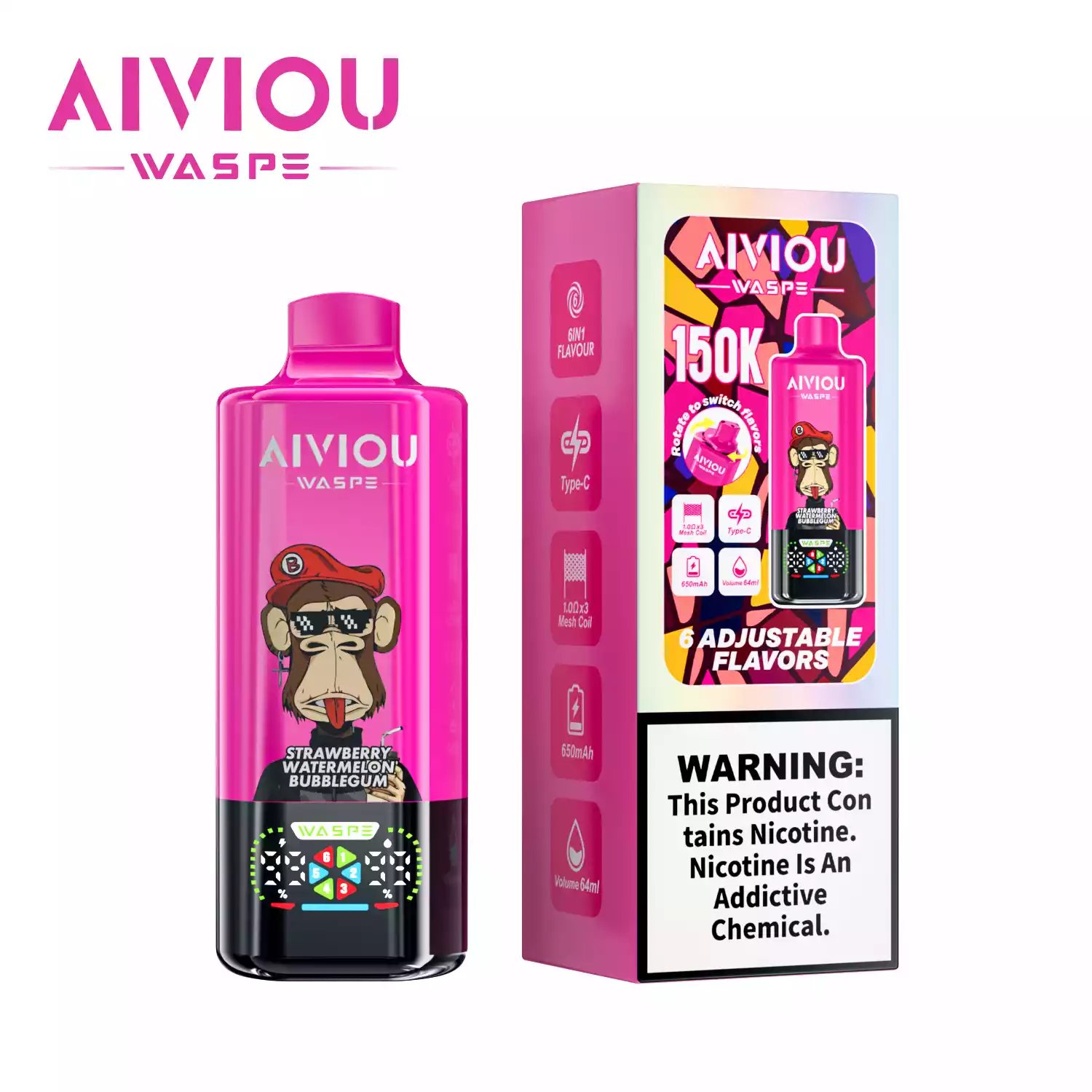 Premium Fruit Flavors WASPE AIVIOU 150000 Puffs 6 in1 Rechargeable Disposable Vape Vapor Pen with Mesh Coil Wholesale 