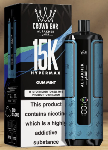 Al Fakher Crown Bar HyperMax 15K 0.6% nicotine Pod Vape Rechargeable fruit flavor vape best disposable vape 2026 premium vape products Bulk Buy Rechargeable Disposable Vapes Wholesale
