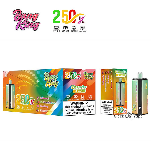 Bang King 250000 250K Puffs 4 In 1 Flavors Disposable Vape with Quad Mesh Coil & LED Screen