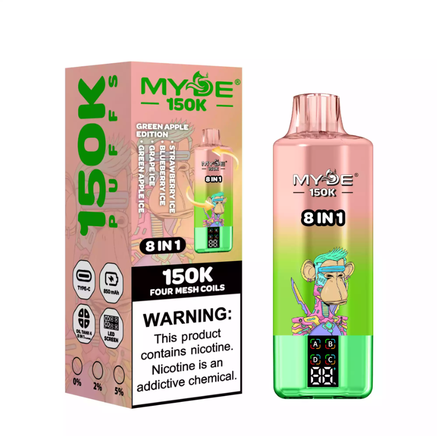Long Lasting Premium MYDE 8 IN 1 Nicotine 150000 Puffs LED Display Screen Rechargeable Disposable Vape Pen E-Cigarette Wholesale