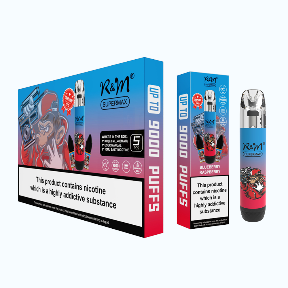 UK Legal TPD Vape Rechargeable Refillable 9000 Puffs R&M SUPER MAX 2ML With Nic salts