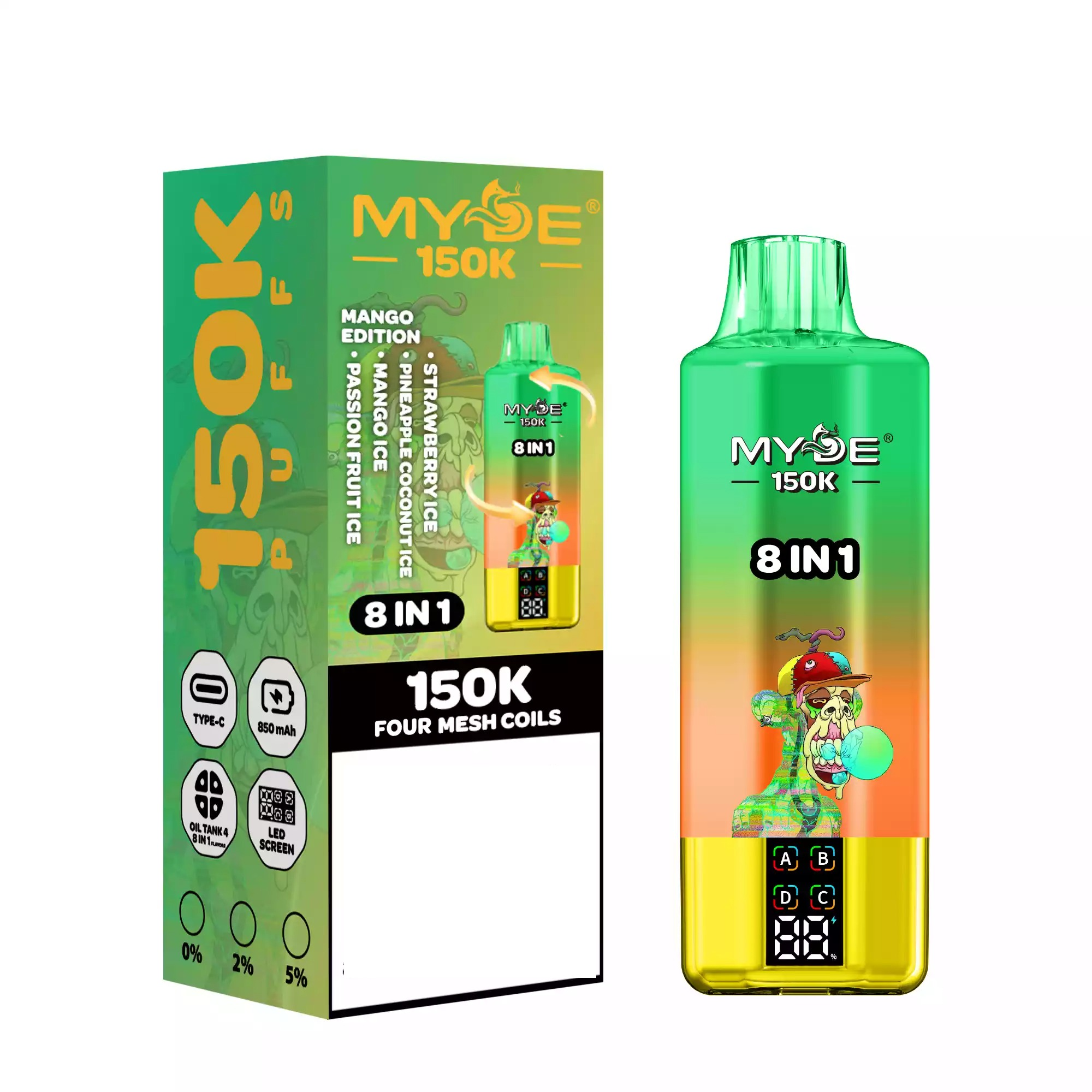 Premium Fruit Flavors MYDE 150000 Puffs 8 in 1 Rechargeable Disposable Vape Vapor Pen with Mesh Coil Wholesale 