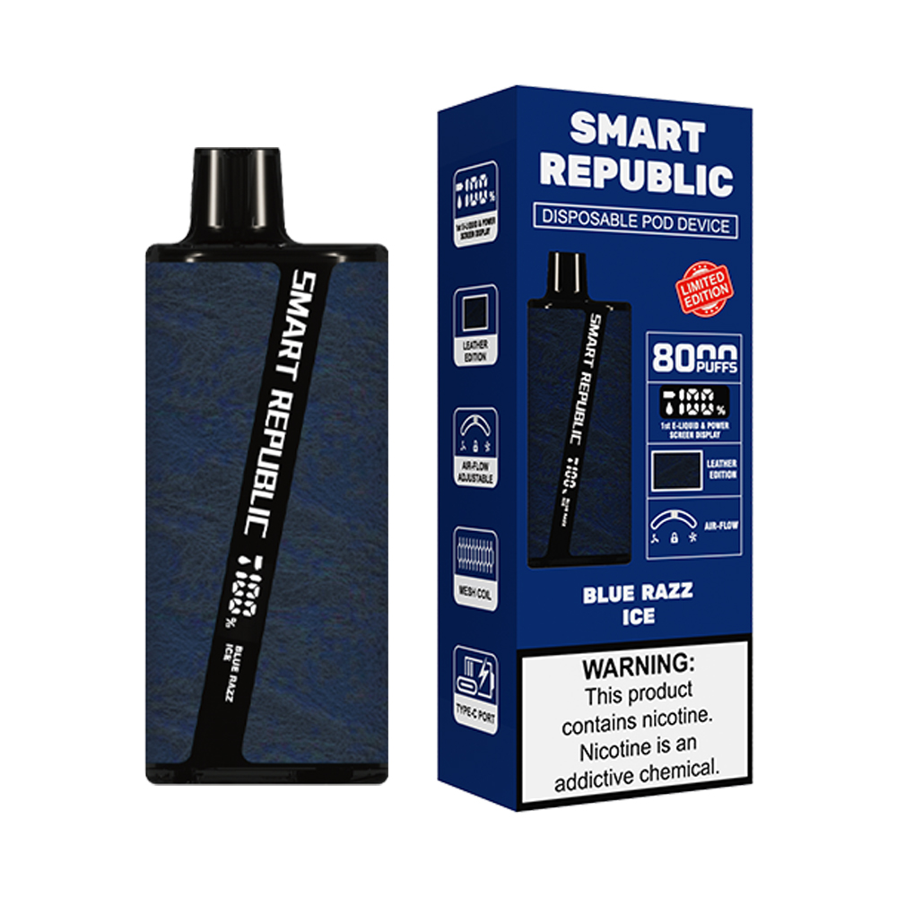 Smart Republic Funky OEM Logo Custom Brand E-liquid & Power Screen Display Leather Limited 5% 2% Salt Nicotine 8000Puffs Disposable Vape 