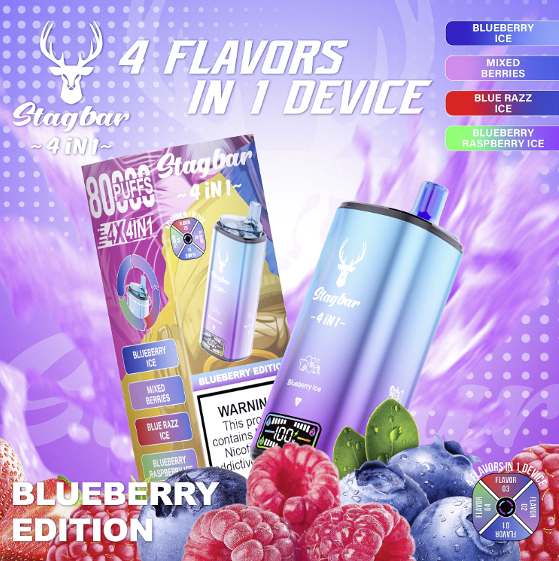 Stag Bar 4 In 1 80K Puffs:Four Flavors Rechargeable Disposable Vape with LED Display