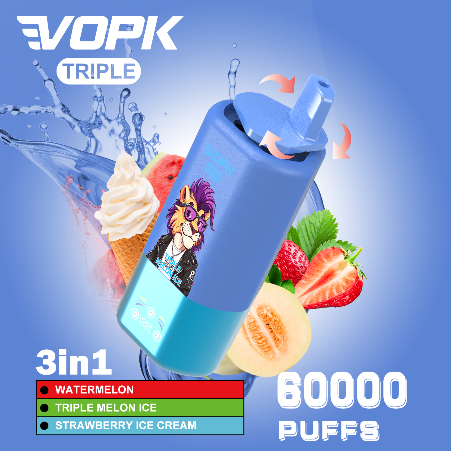 EU Warehouse VOPK Tripe 60000 Puffs 3-in-1 Flavors 60K Disposable vape