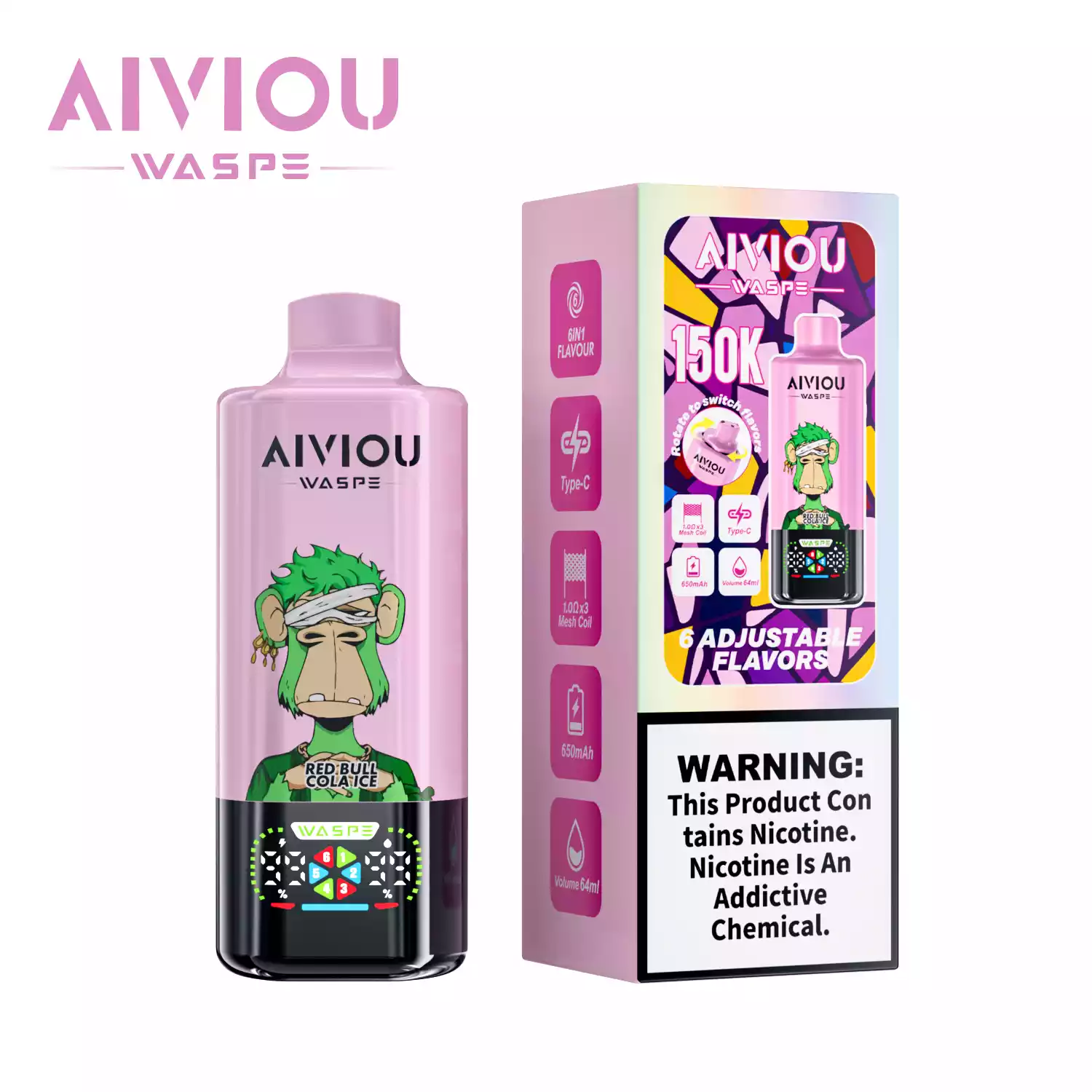 Premium Fruit Flavors WASPE AIVIOU 150000 Puffs 6 in1 Rechargeable Disposable Vape Vapor Pen with Mesh Coil Wholesale 