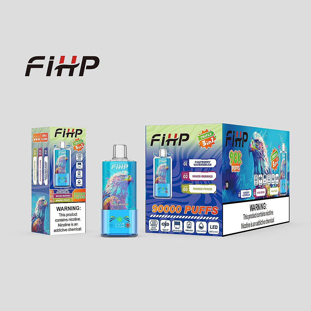 FIHP 90000 90K Puffs 3 in 1 Triple Flavors Dual Mesh Coil Disposable Vape with LED Display