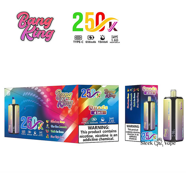 Bang King 250000 250K Puffs 4 In 1 Flavors Disposable Vape with Quad Mesh Coil & LED Screen