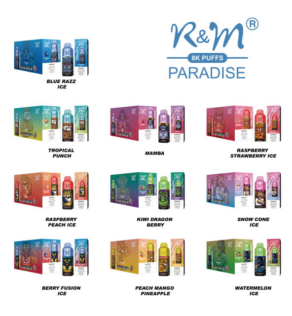 8000Puffs Wholesale Disposable R&M PARADISE OEM LOGO Oil Coil Separated Elf Bar Elux Lost Mary E Cigarette Factory Vape