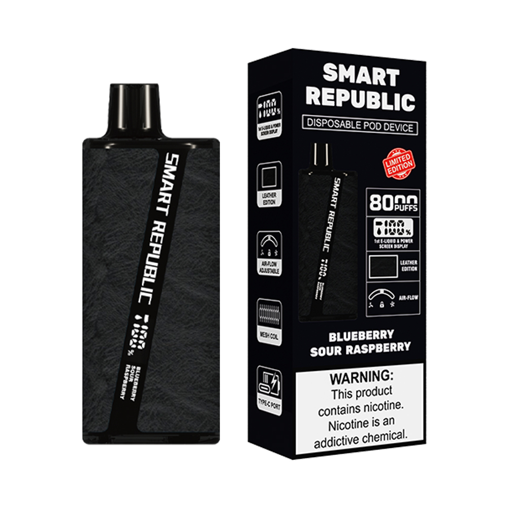 Smart Republic Funky OEM Logo Custom Brand E-liquid & Power Screen Display Leather Limited 5% 2% Salt Nicotine 8000Puffs Disposable Vape 