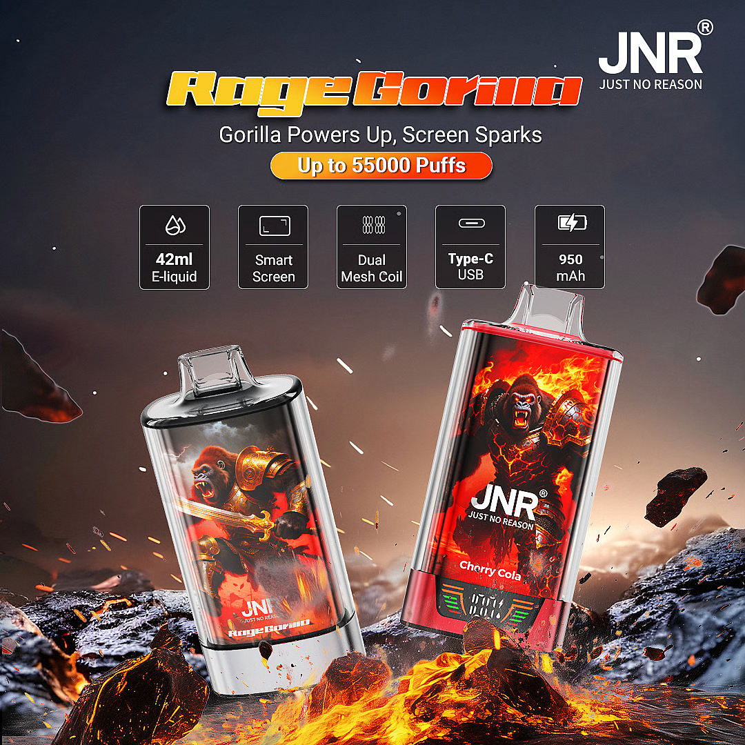 JNR Rage Gorilla 55K Puffs Dual Mesh Disposable Vape with Smart Display & Type-C Fast Charging