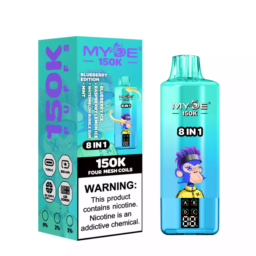 EU Warehouse MYDE 8 IN 1 150K 150000 Puffs LED Display Screen Type C Disposable Vape Wholesale