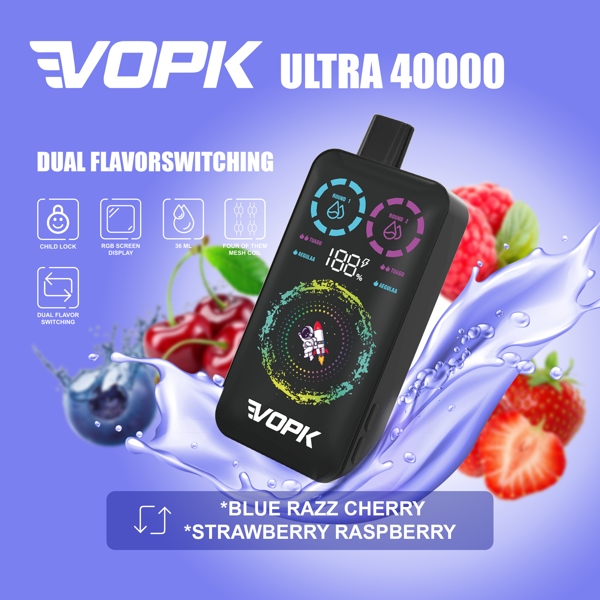 EU Warehouse VOPK ULTRA 40000 Puffs 40k Smart Screen Display Double Flavor Disposable Vapes