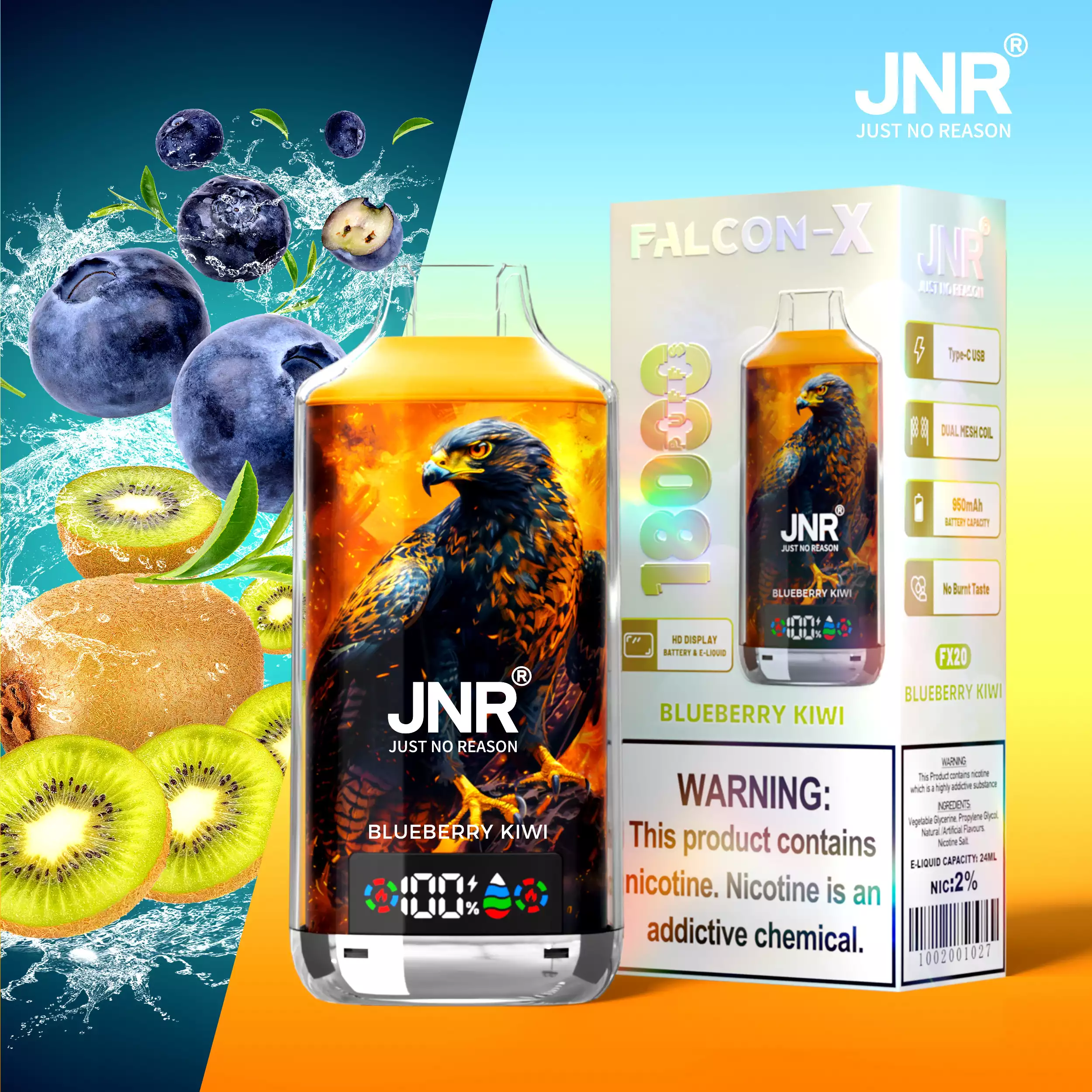 JNR FALCON X 18000 Puffs Dual Mesh LED Display portable fresh stick fruit flavor vape best disposable vape 2026 Bulk Buy Rechargeable Disposable Vapes Wholesale