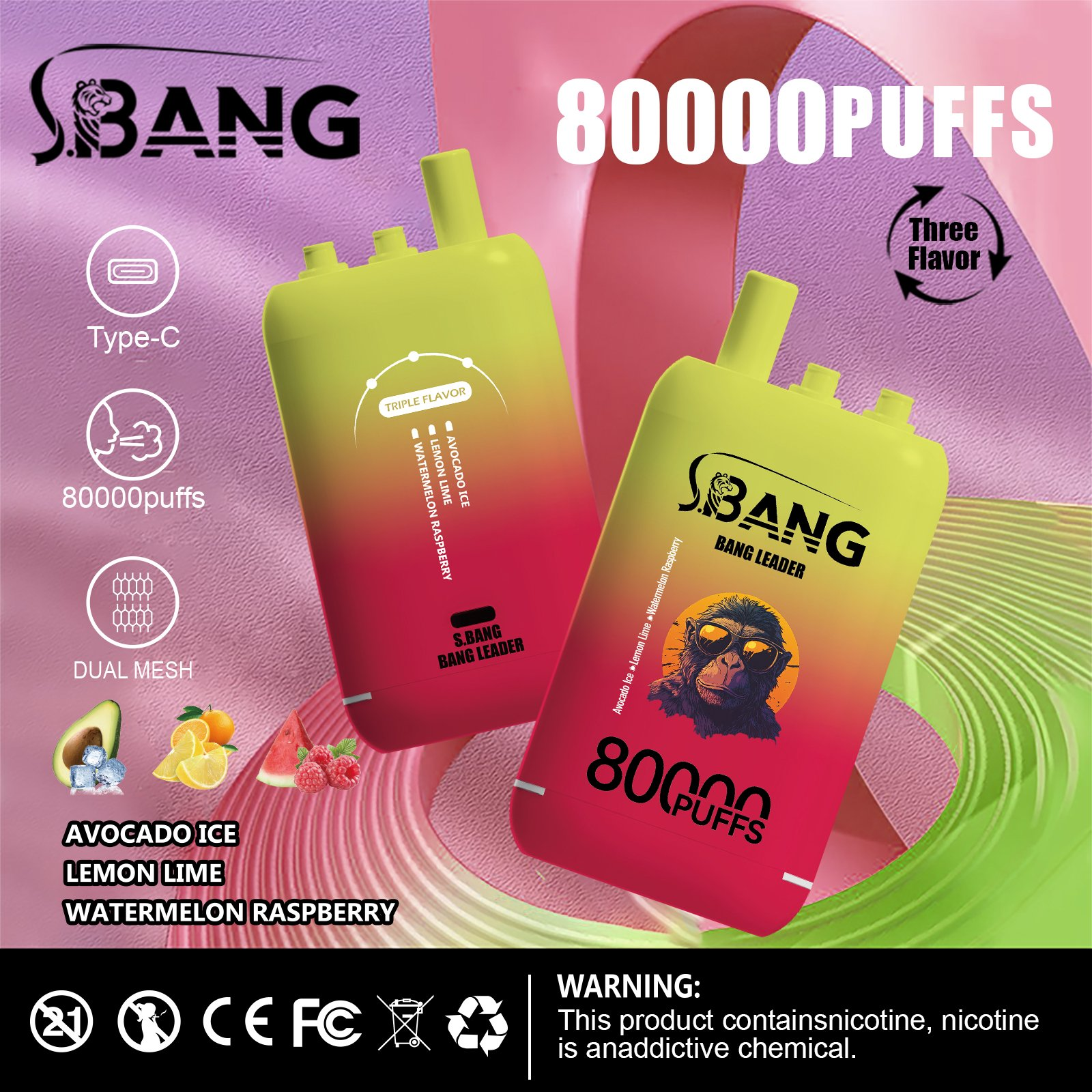 Bang Leader 80000 Puffs Triple-Flavor Disposable Vape – Type-C Rechargeable