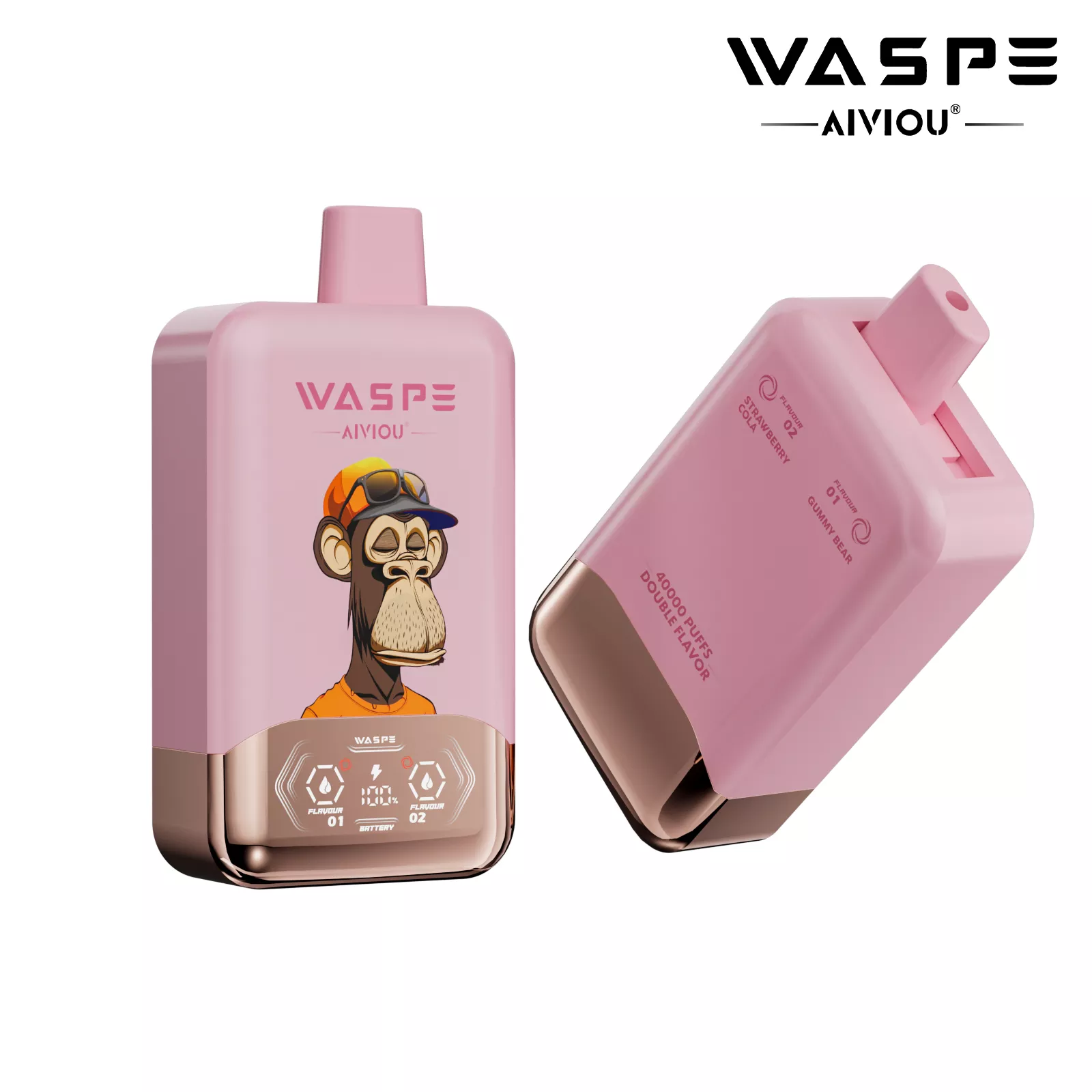 WASPE AIVIOU 40000 Puffs Double Flavor LED Screen 0% 2% 5% Low Nicotine Original Factory Bulk Buy Rechargeable Disposable Vapes Pen Wholesale