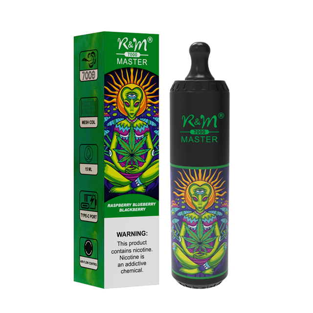 China Factory 7000Puffs R&M MASTER OEM LOGO Mesh Coil 2% 5% Salt Nicotine Disposable Vape with Food Grade Soft Tip 