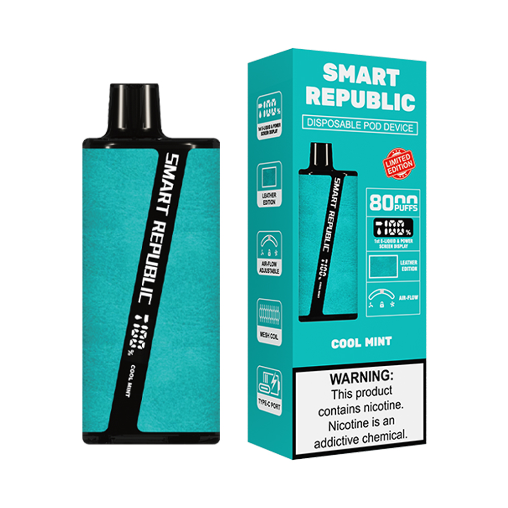 Smart Republic Funky OEM Logo Custom Brand E-liquid & Power Screen Display Leather Limited 5% 2% Salt Nicotine 8000Puffs Disposable Vape 