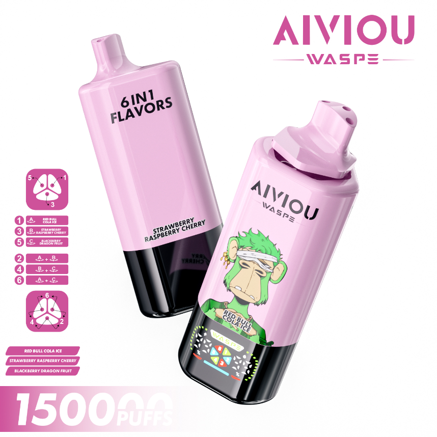 Longest-Lasting WASPE AIVIOU 6-in-1 150000 Puffs 6 Flavors in One 150K Rechargeable Disposable Vape