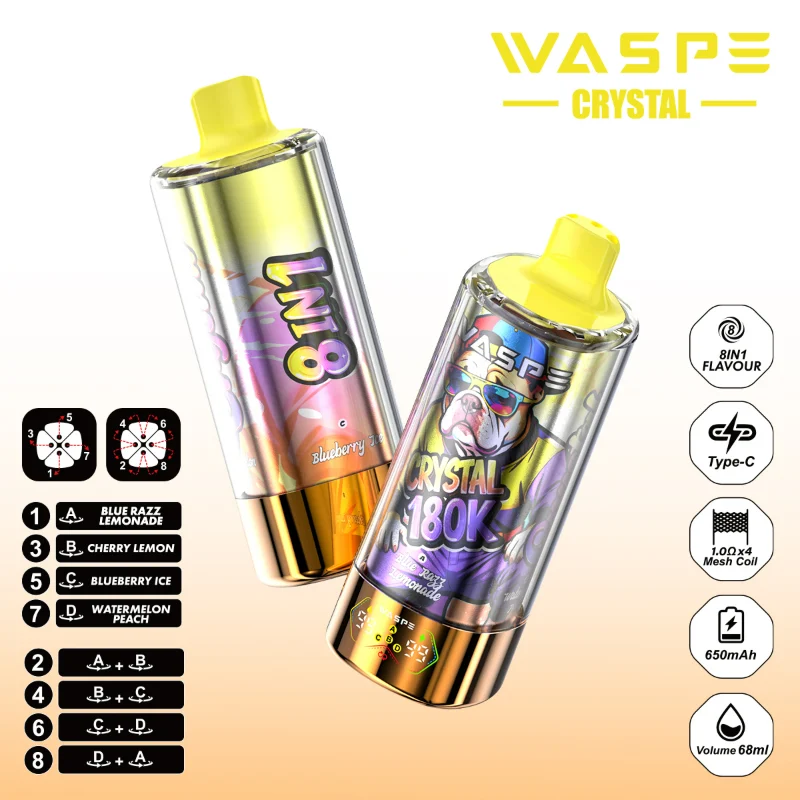Long lasting Waspe Crystal 8in1 180K Disposable Vape best disposable vape 2026 premium vape products Bulk Buy Rechargeable Disposable Vapes Wholesale