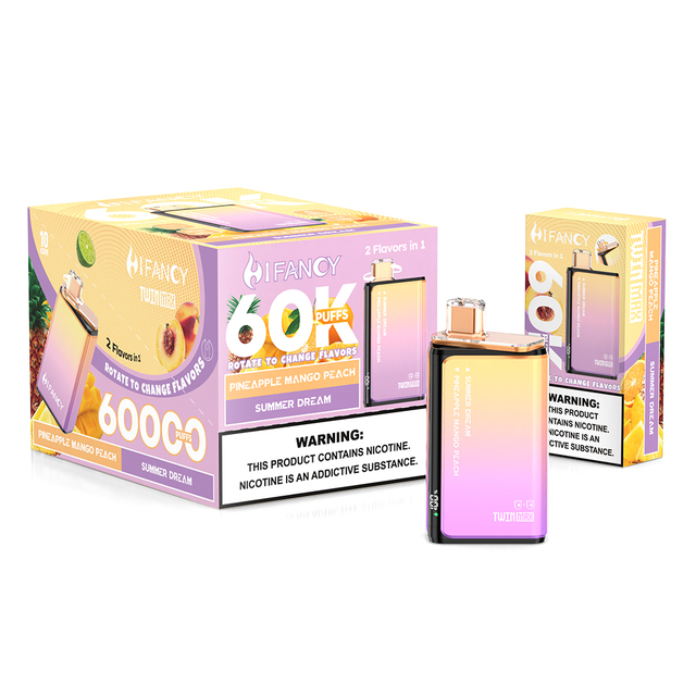 Hifancy Twins 60000 Puffs 2 in 1 60000 Puffs 2 Flavors in 1 Type C 650mah Rechargeable Disposable Vape Pen