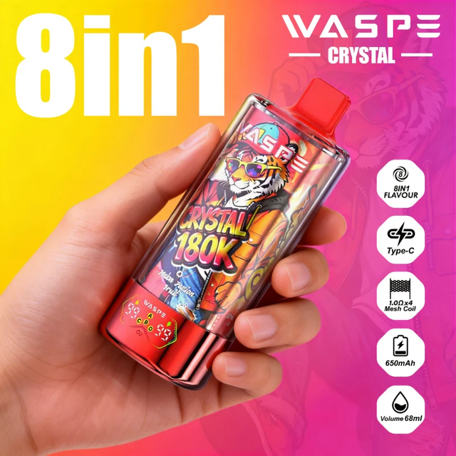 Long lasting Waspe Crystal 8in1 180K Disposable Vape best disposable vape 2026 premium vape products Bulk Buy Rechargeable Disposable Vapes Wholesale
