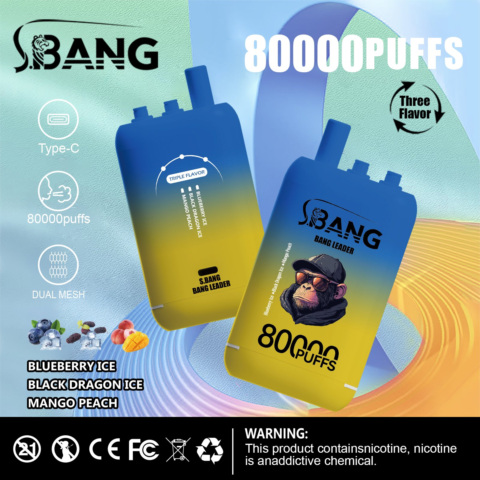 Bang Leader 80000 Puffs Triple-Flavor Disposable Vape – Type-C Rechargeable
