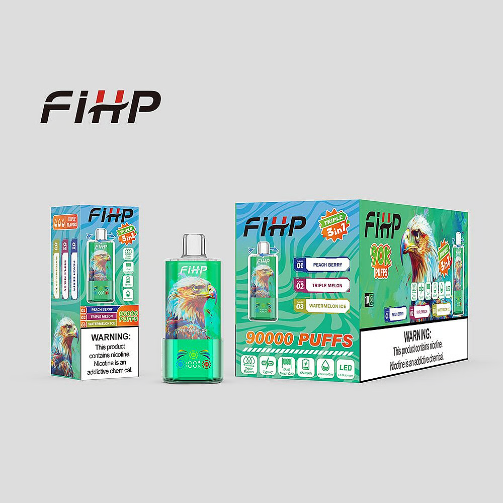 FIHP 90000 90K Puffs 3 in 1 Triple Flavors Dual Mesh Coil Disposable Vape with LED Display