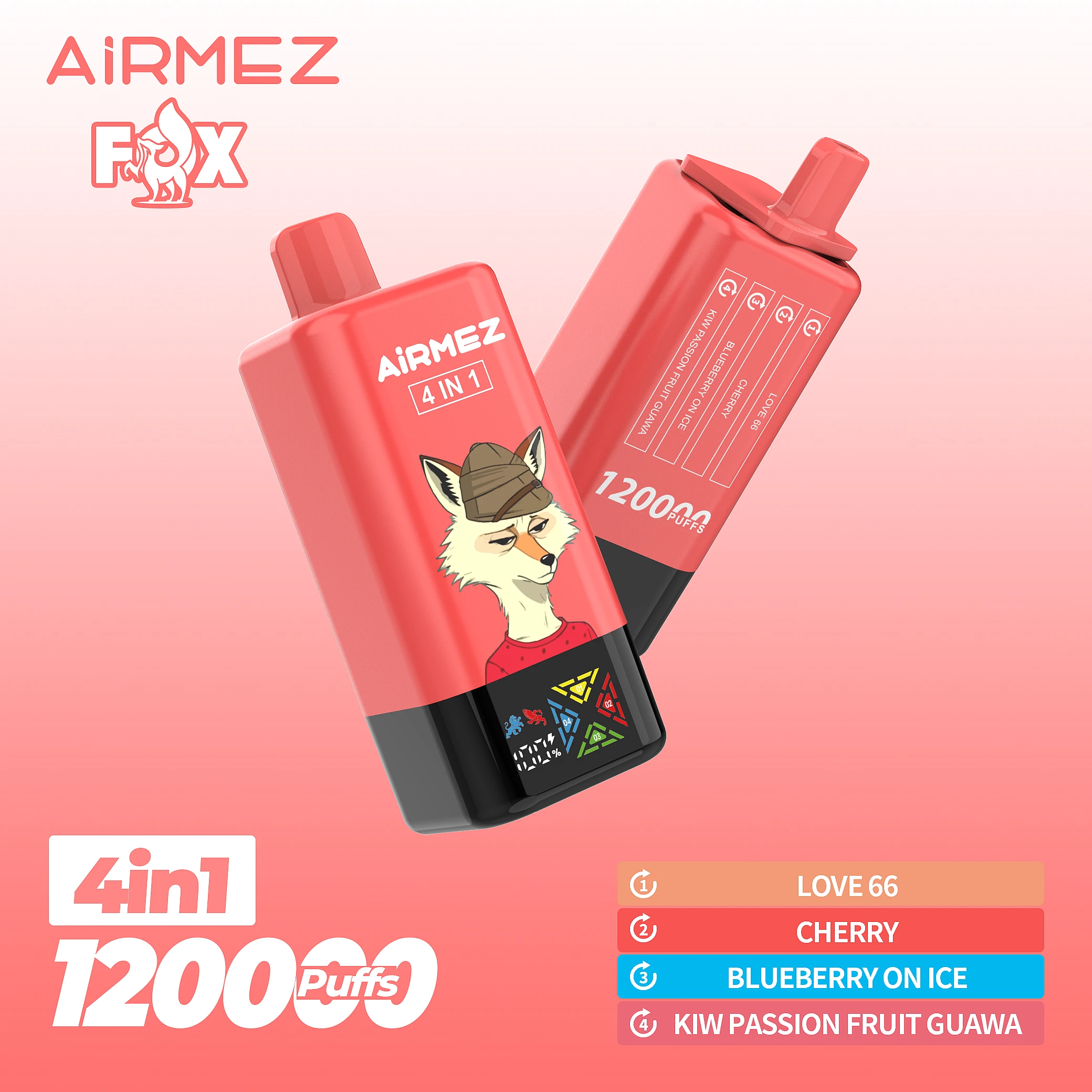 Airmez Fox 120k Puffs 4 in 1 Flavors Disposable Vape with LED Display