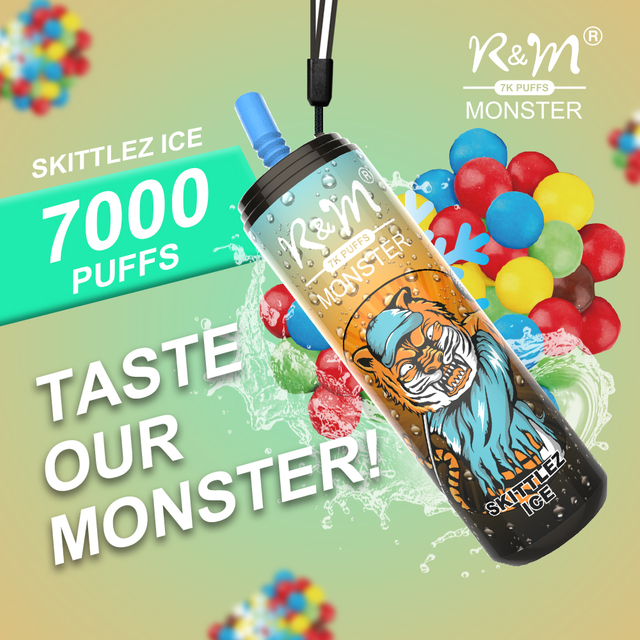 Cola Can 15ML E Juice Rechargeable R&M MONSTER 7000Puffs 5% Salt Nicotine Mesh Coil Electronic Cigarette With Lanyard