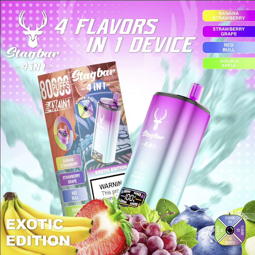 Stag Bar 4 In 1 80K Puffs:Four Flavors Rechargeable Disposable Vape with LED Display